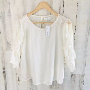 NWT $189 Velvet Graham Spencer Wrenley Lace Sleeve Challis Top Blouse M